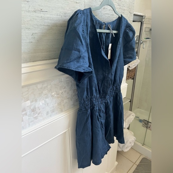 NWT new medium Anthropologie Somerset linen romper shorts navy blue - Picture 7 of 16